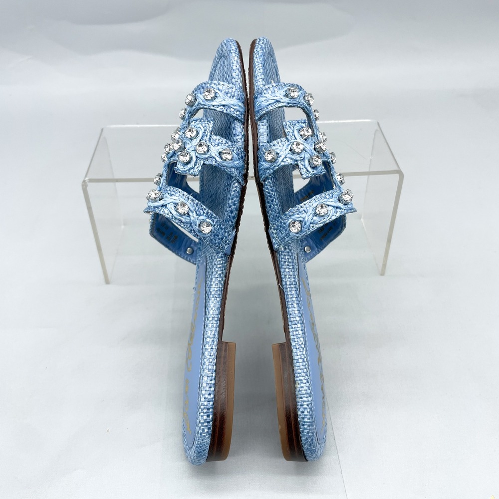 Sam Edelman Womens 6 Bay Jewel Raffia Slide Sandals Shoes Blue Crystal Embellish - Picture 10 of 12